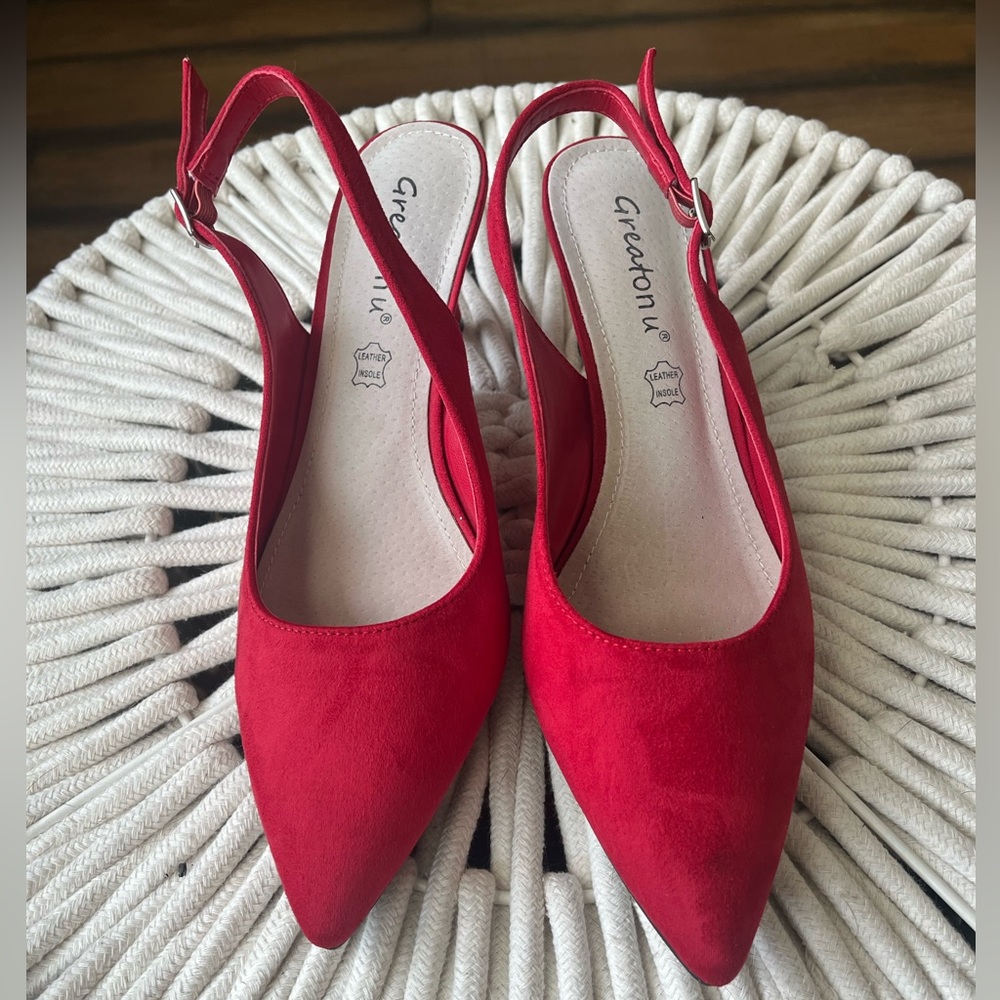 Greatonu Womens Red Slingbacks Size 7